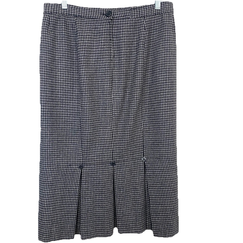 Vintage Hunters Run Midi Skirt Houndstooth Size 12 Pleats Lined Business Work